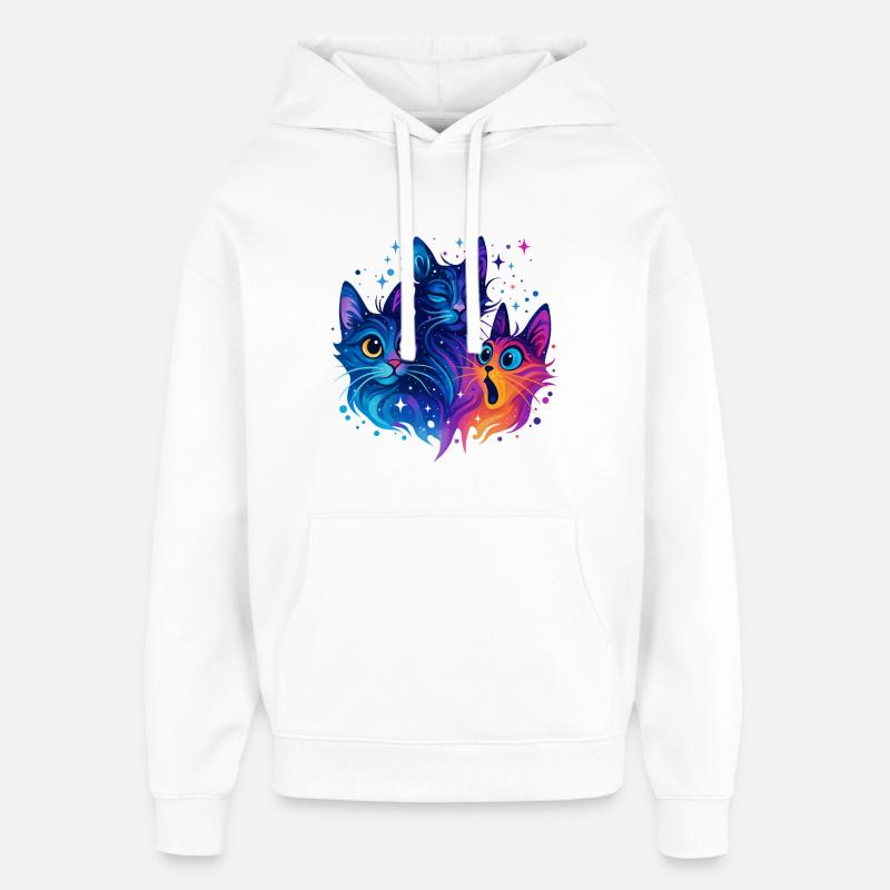 Trio de chats néon Galaxy - Sweat à capuche unisexe Stanley/Stella Oversized - blanc