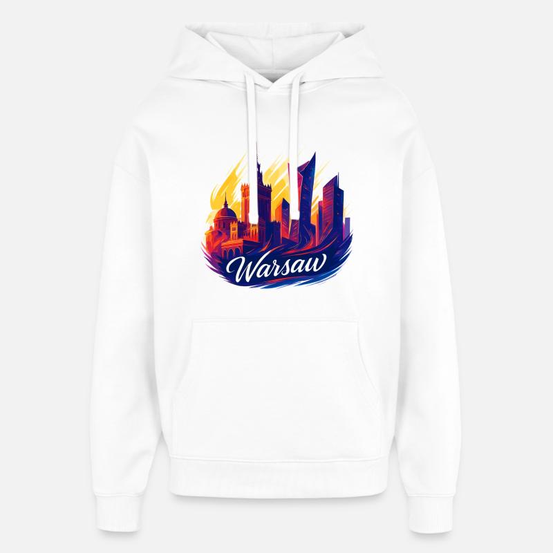 Varsovie, magnifique capitale, Pologne, Polska, Gesche - Sweat à capuche unisexe Stanley/Stella Oversized - blanc
