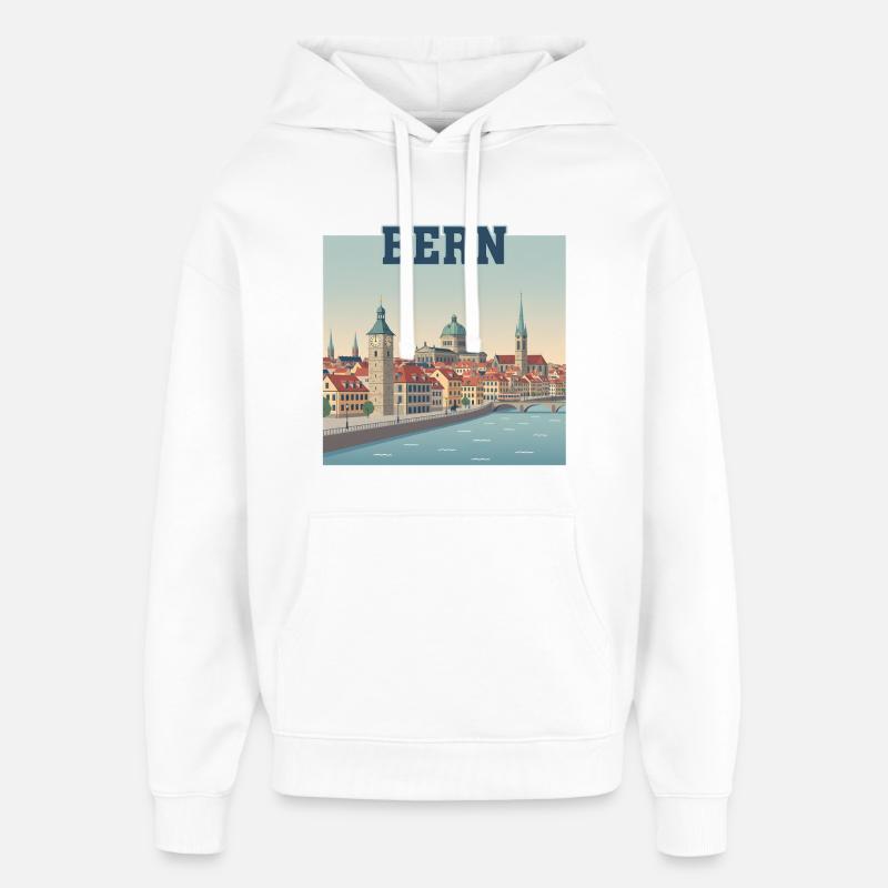 Paysage urbain de Berne Riverside - Sweat à capuche unisexe Stanley/Stella Oversized - blanc