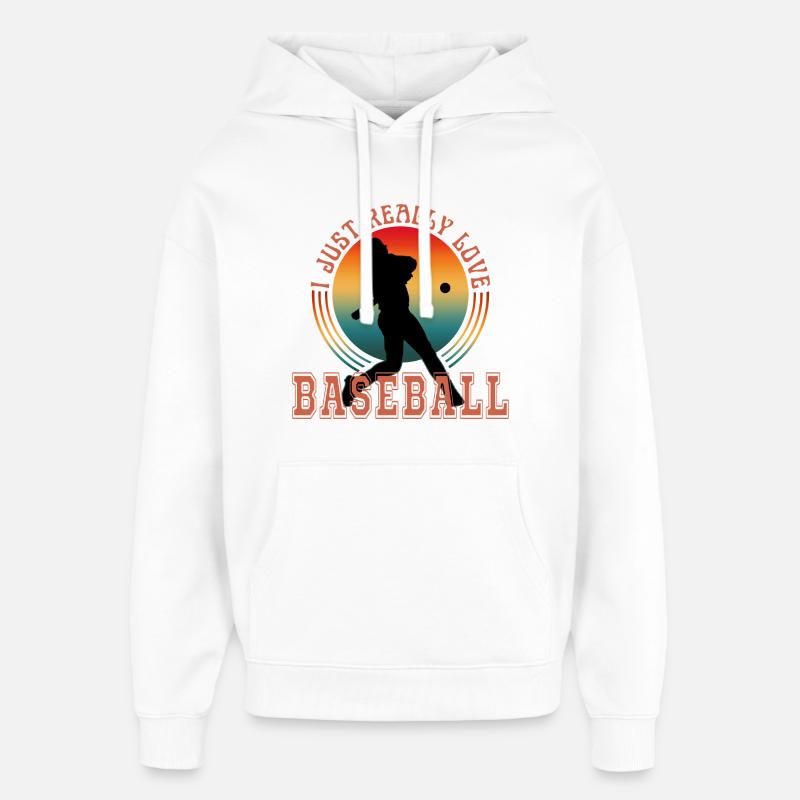 J’ADORE VRAIMENT LE BASEBALL - Sweat à capuche unisexe Stanley/Stella Oversized - blanc