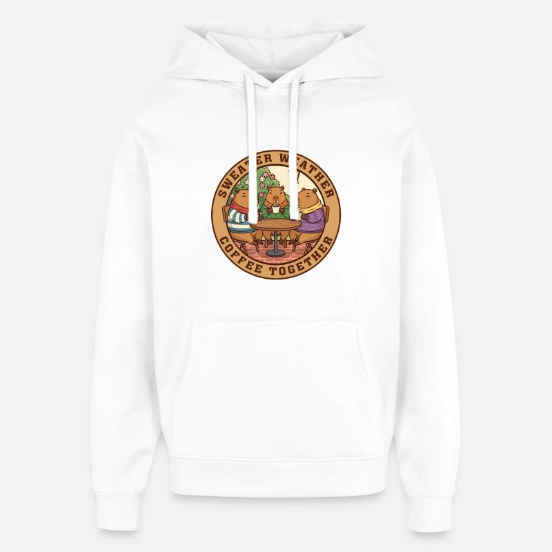 Sweat Capybara Temps Café ensemble - Sweat à capuche unisexe Stanley/Stella Oversized - blanc