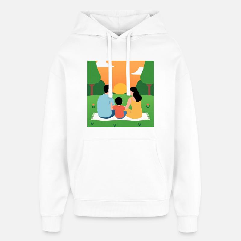 Coucher de soleil avec la famille - Sweat à capuche unisexe Stanley/Stella Oversized - blanc