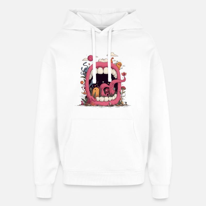 Pink Mouth World with Creatures - Oversized Unisex Hoodie by Stanley/Stella - white