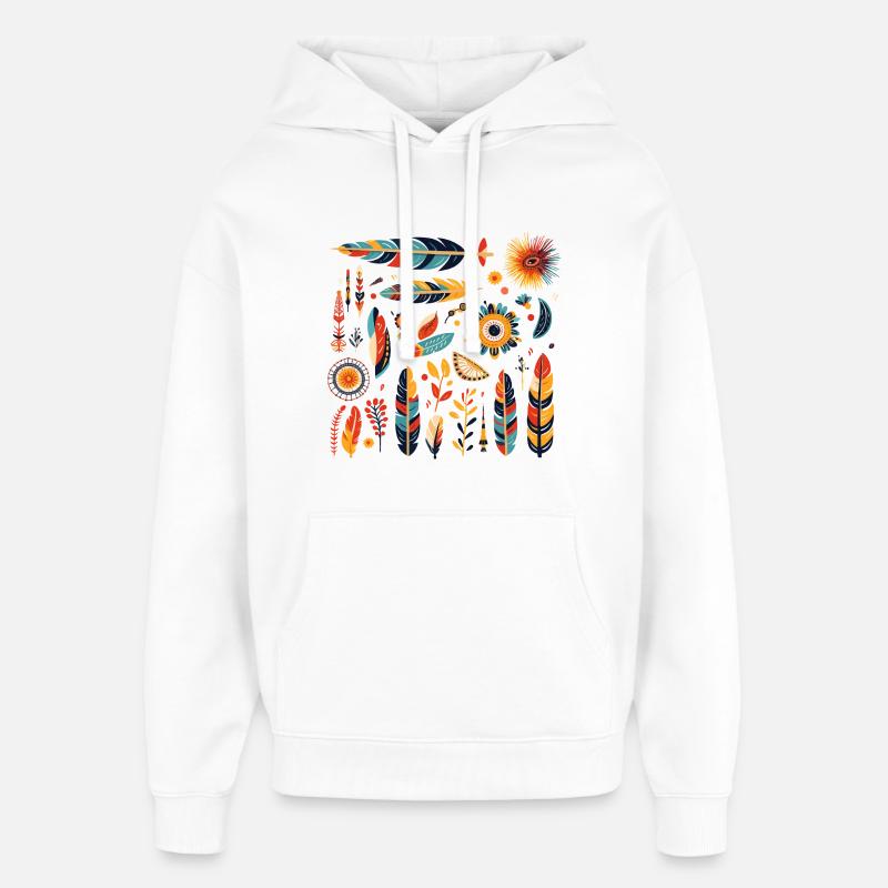 Motif de plumes et fleurs bohèmes - Sweat à capuche unisexe Stanley/Stella Oversized - blanc