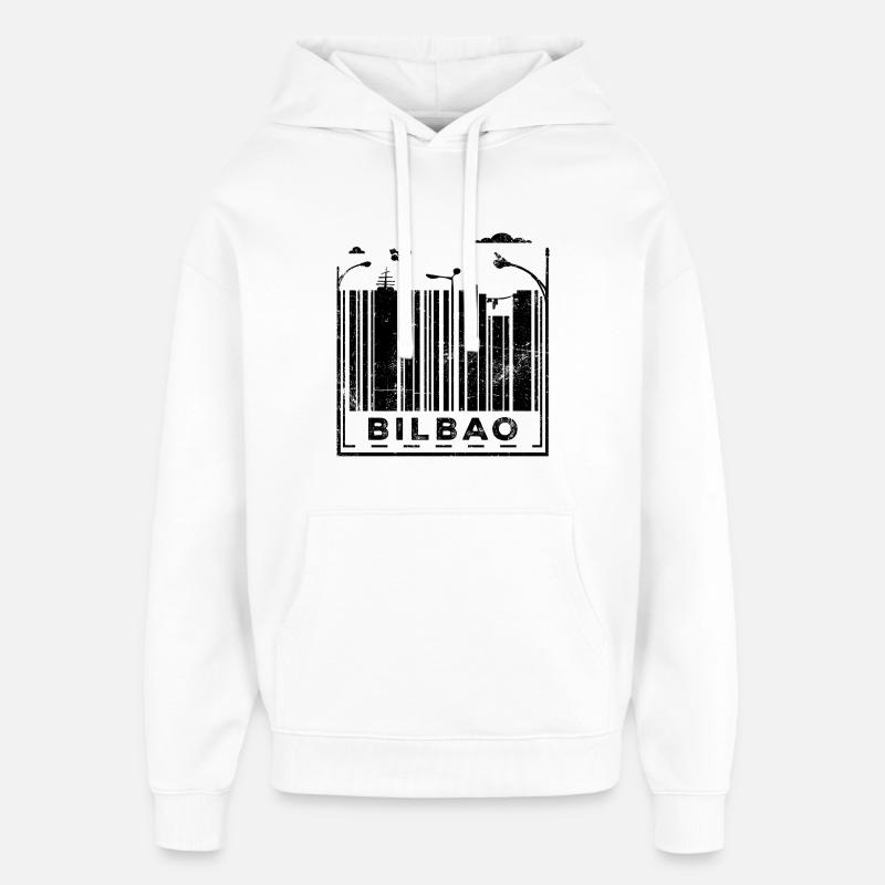 Code-barres de Bilbao - Sweat à capuche unisexe Stanley/Stella Oversized - blanc