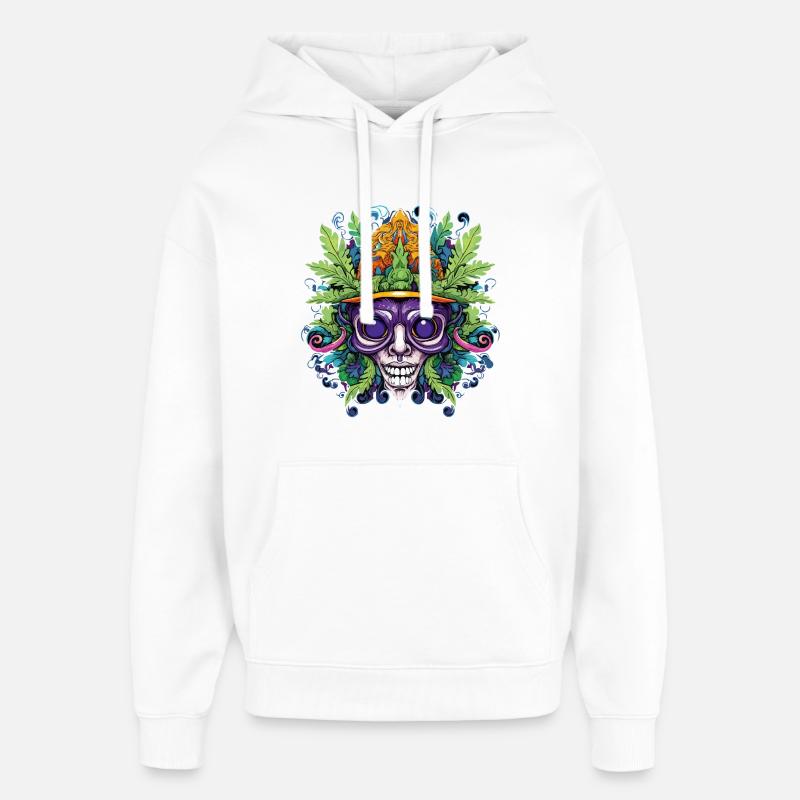 Psychedelic skull with leaf crown - Oversized Unisex Hoodie by Stanley/Stella - white
