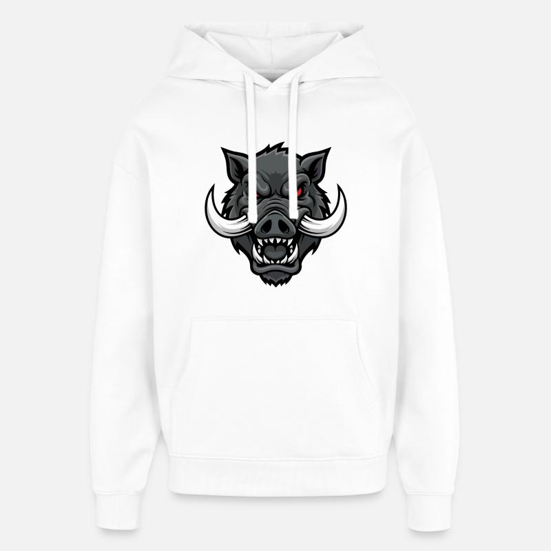 Sanglier Alpha Colère Mascotte Boar Head - Sweat à capuche unisexe Stanley/Stella Oversized - blanc
