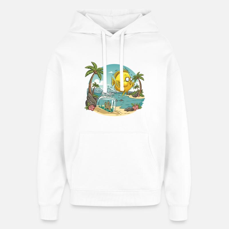 Poisson fleur tiaré palmier cartoon - Sweat à capuche unisexe Stanley/Stella Oversized - blanc