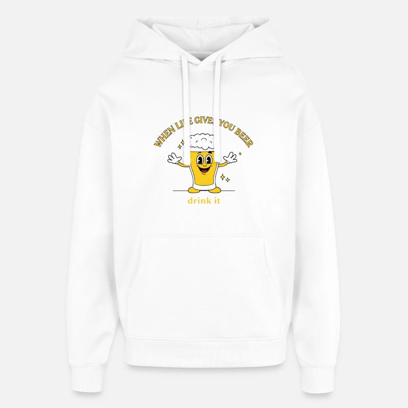 Devise de la bière Devise Cartoon - Sweat à capuche unisexe Stanley/Stella Oversized - blanc