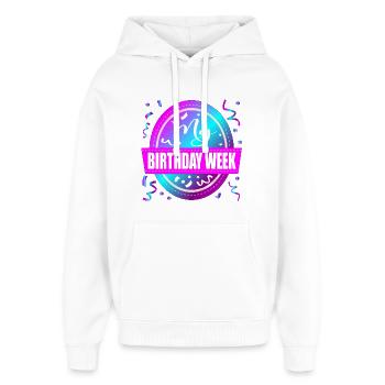 My Birthday Week Celebration - Oversized Unisex Hoodie by Stanley/Stella - white - Front - AI Model Female 172 light (172cm) & AI Model Male 185 light (185cm)