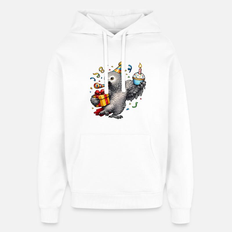 Anniversaire du perroquet gris d’Afrique - Sweat à capuche unisexe Stanley/Stella Oversized - blanc