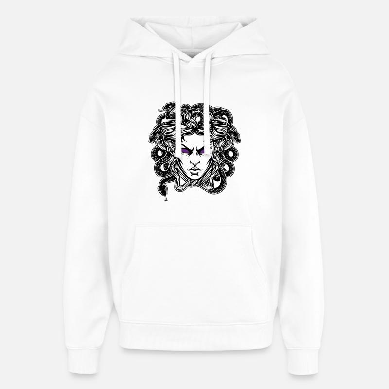 Méduse Totem Mythologie Serpents Yeux Violets - Sweat à capuche unisexe Stanley/Stella Oversized - blanc