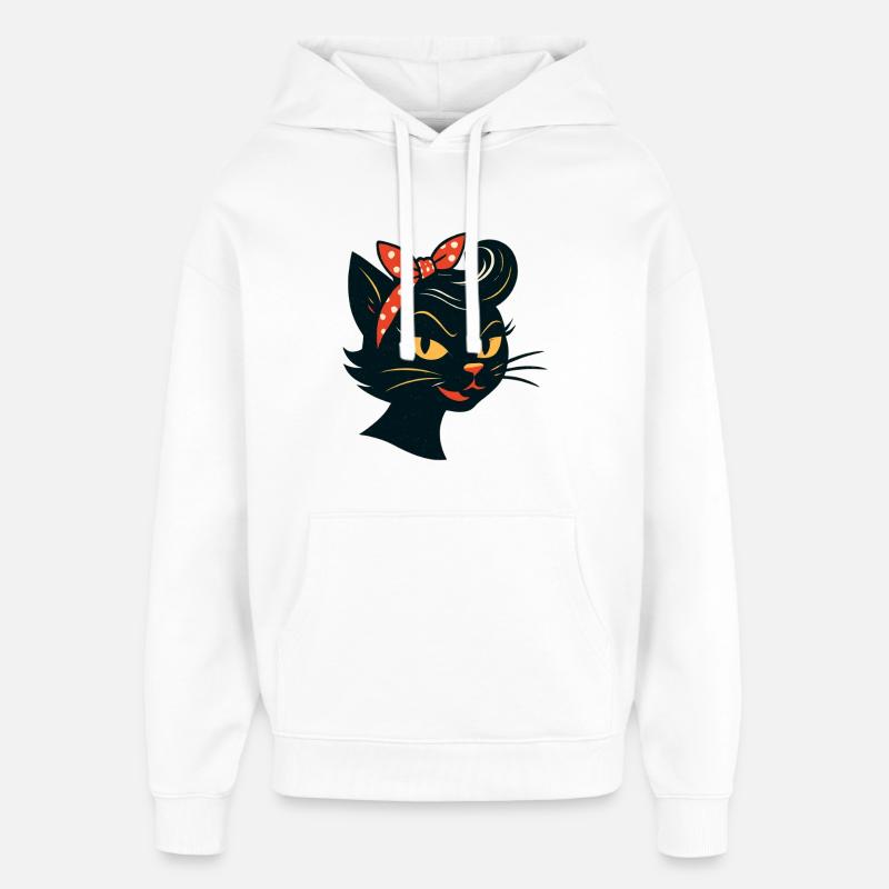 Sort kat i 50'er retro-stil - Hættetrøje unisex Stanley/Stella Oversized - hvid