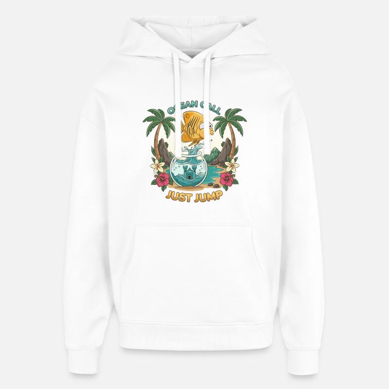 Poisson Liberté Cartoon Humoristique - Sweat à capuche unisexe Stanley/Stella Oversized - blanc
