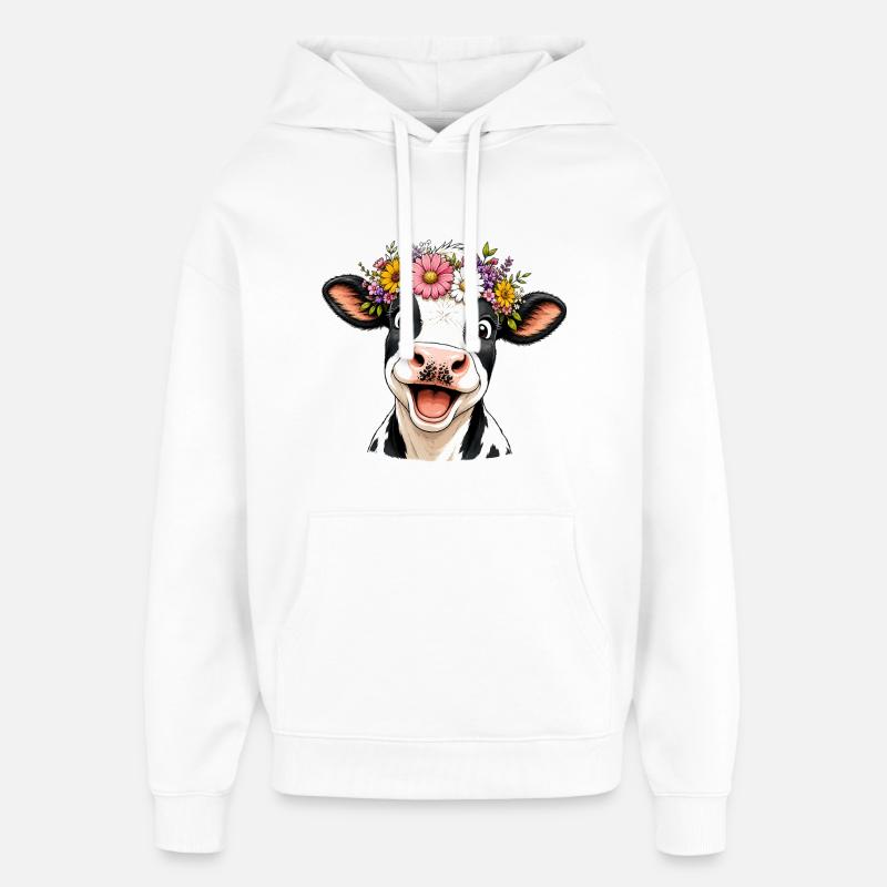 Vache avec une couronne de fleurs - Sweat à capuche unisexe Stanley/Stella Oversized - blanc