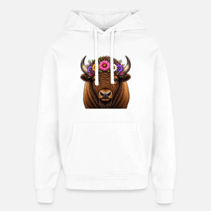 Bison mit Blumenschmuck - Oversized Unisex Hoodie von Stanley/Stella - Weiß