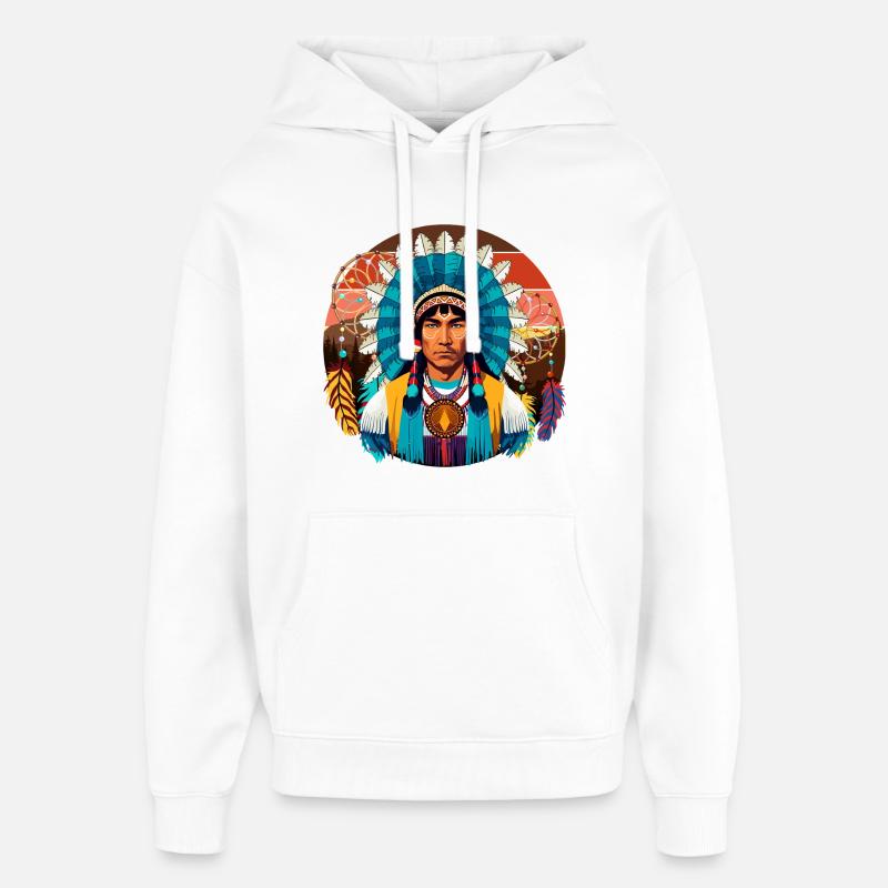 Portrait puissant du chef amérindien - Sweat à capuche unisexe Stanley/Stella Oversized - blanc