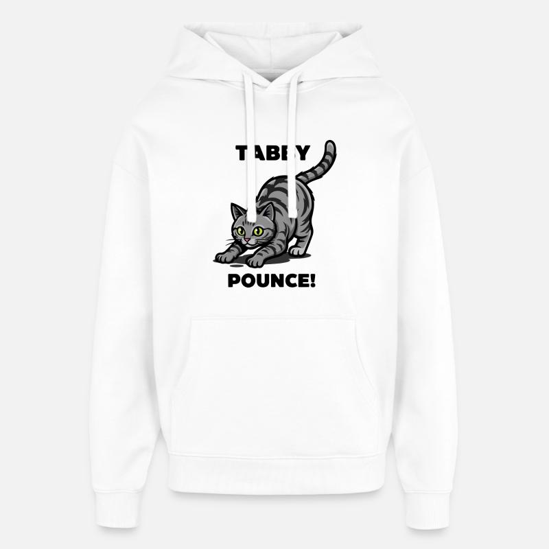 Chat Tigre Tabby Pounce Felin Chasse - Sweat à capuche unisexe Stanley/Stella Oversized - blanc