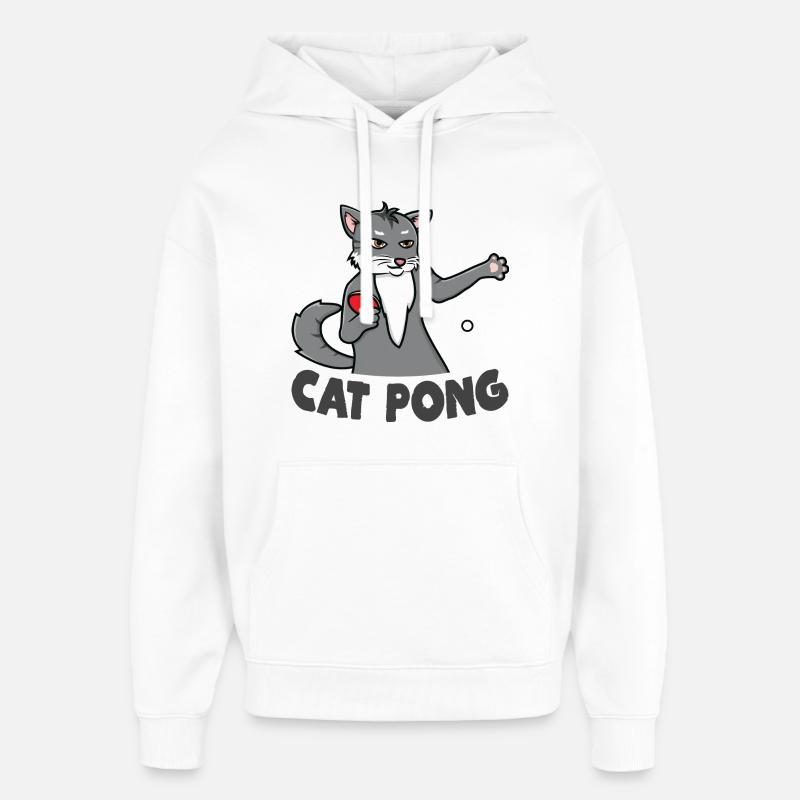 Chat Ping Pong - Sweat à capuche unisexe Stanley/Stella Oversized - blanc