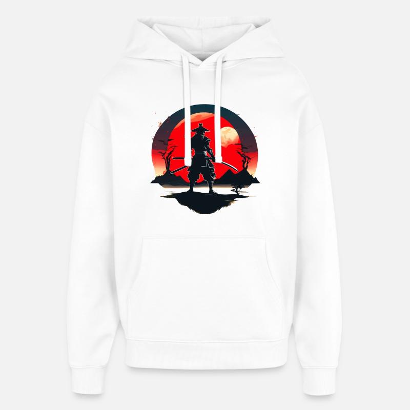 Samurai-Silhouette mit rotem Mondhintergrund - Oversized Unisex Hoodie von Stanley/Stella - Weiß