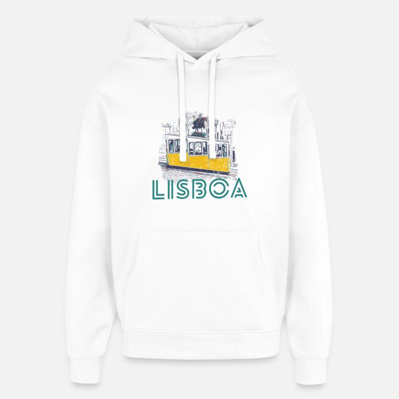 Illustration Lisbonne funiculaire de Bica - Sweat à capuche unisexe Stanley/Stella Oversized - blanc