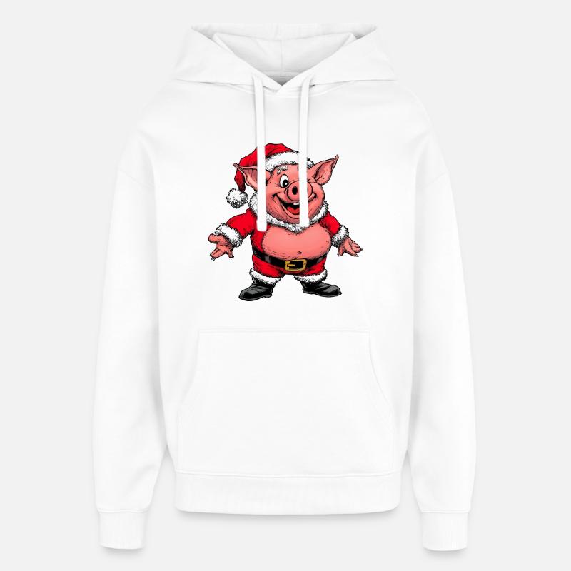 Cochon Père Noël - Sweat à capuche unisexe Stanley/Stella Oversized - blanc