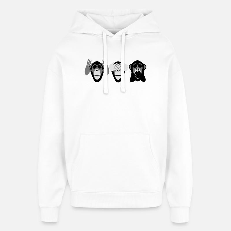 three monkeys, hear nothing see nothing nothing - Oversized Unisex Hoodie by Stanley/Stella - white