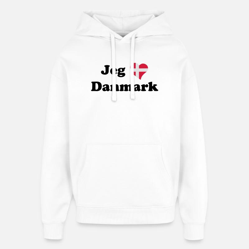 Jeg elsker Danmark - I love Denmark. - Hættetrøje unisex Stanley/Stella Oversized - hvid
