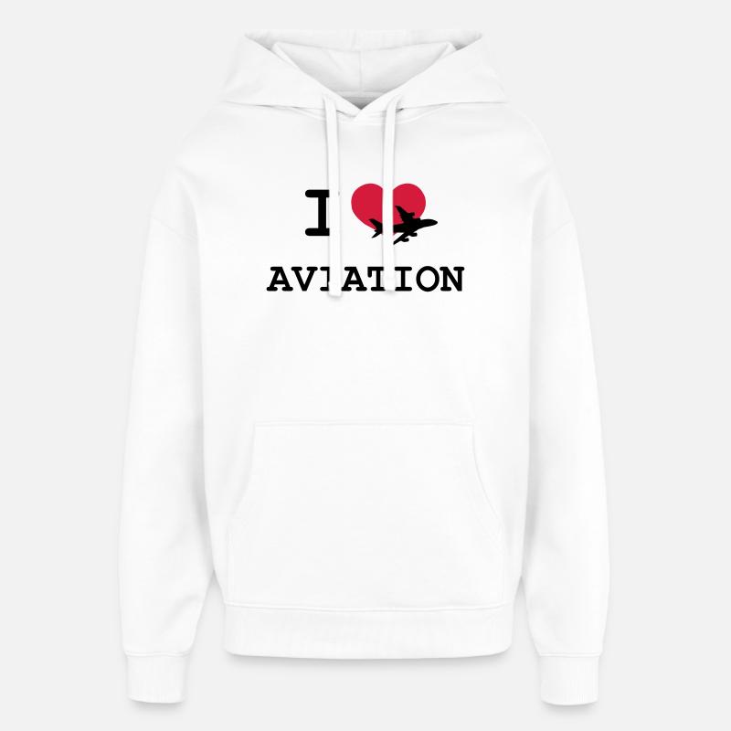 I Love Aviation - Sweat à capuche unisexe Stanley/Stella Oversized - blanc
