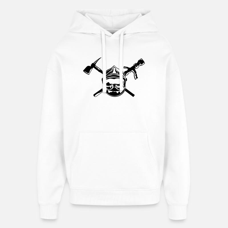 casque_pompier_hache et lance - Sweat à capuche unisexe Stanley/Stella Oversized - blanc