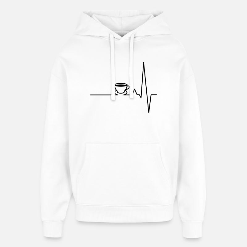 Battement de coeur café ECG - Sweat à capuche unisexe Stanley/Stella Oversized - blanc