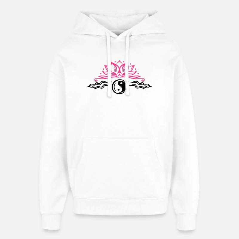 Lotus mit Yin & Yang Symbol - Sweat à capuche unisexe Stanley/Stella Oversized - blanc
