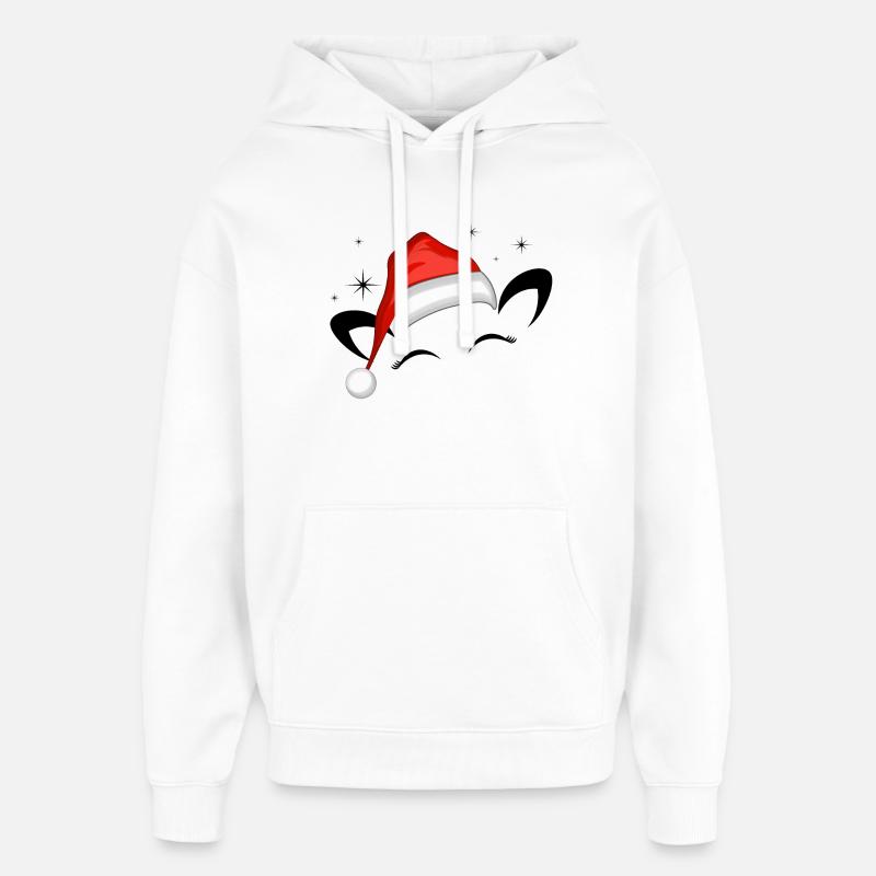 Chat Père Noël Chapeau Étoiles Scintillantes - Sweat à capuche unisexe Stanley/Stella Oversized - blanc