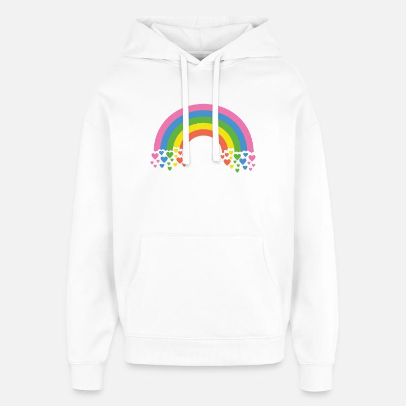 Arc-en-ciel avec des cœurs - Sweat à capuche unisexe Stanley/Stella Oversized - blanc