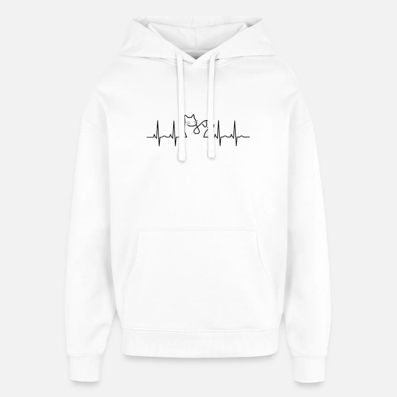 Battement de cœur chat Lineart - Sweat à capuche unisexe Stanley/Stella Oversized - blanc