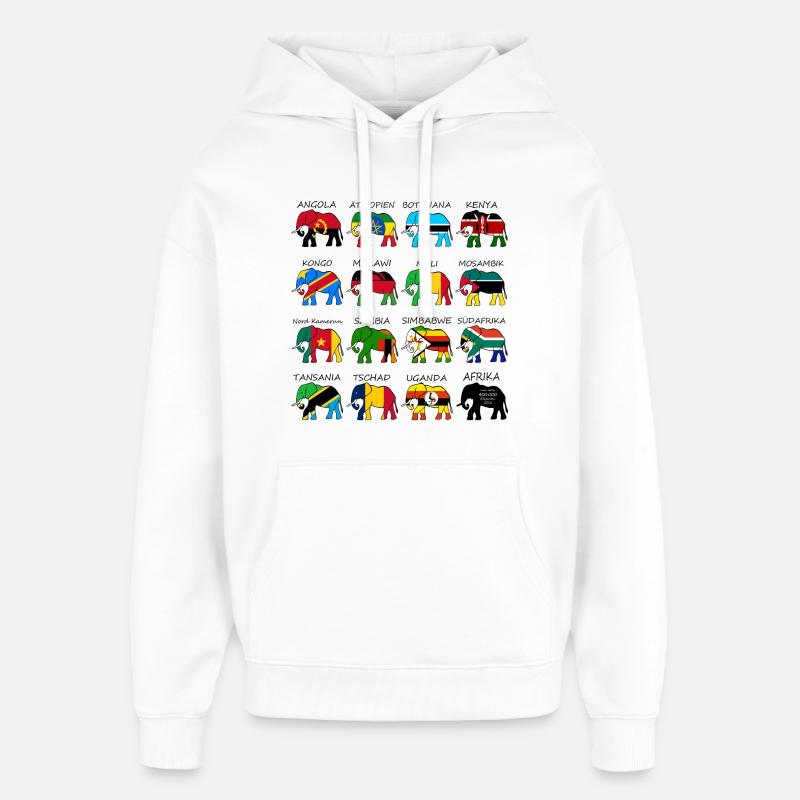 ELEFANTS AFRIQUE AVEC DRAPEAUX - Sweat à capuche unisexe Stanley/Stella Oversized - blanc