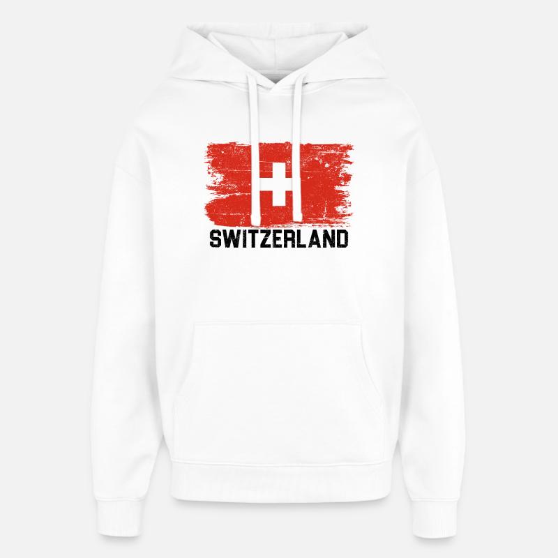 Croix du drapeau suisse - Sweat à capuche unisexe Stanley/Stella Oversized - blanc