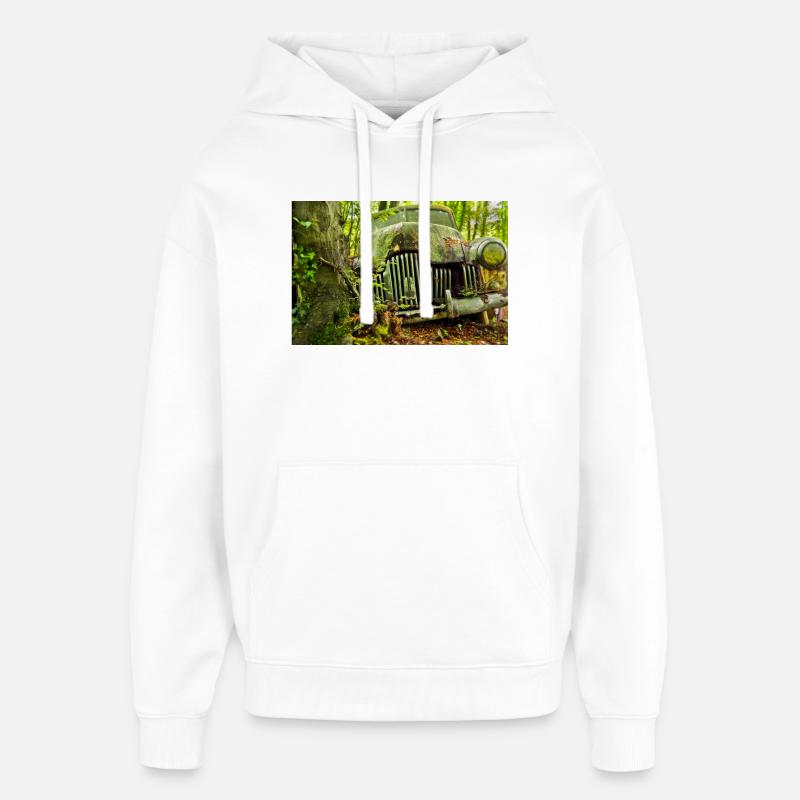 Waldverfall: Rostige Autoüberreste - Oversized Unisex Hoodie von Stanley/Stella - Weiß