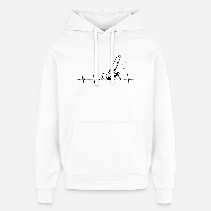 Windsurfing Heartbeat avec Windsurfer Puls - Sweat à capuche unisexe Stanley/Stella Oversized - blanc