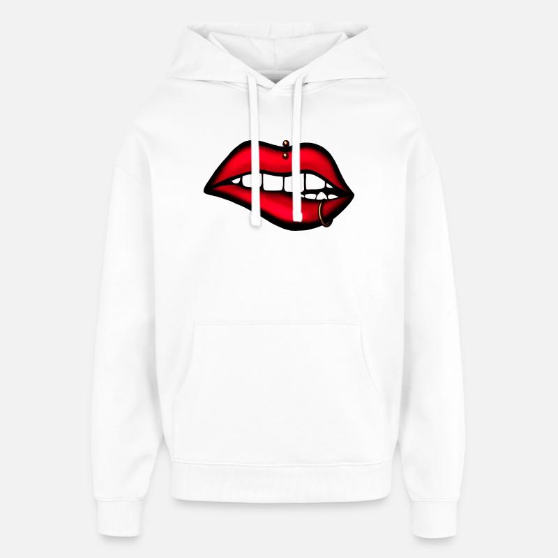Lips with Piercing – Aesthetic Design - Oversized Unisex Hoodie by Stanley/Stella - white