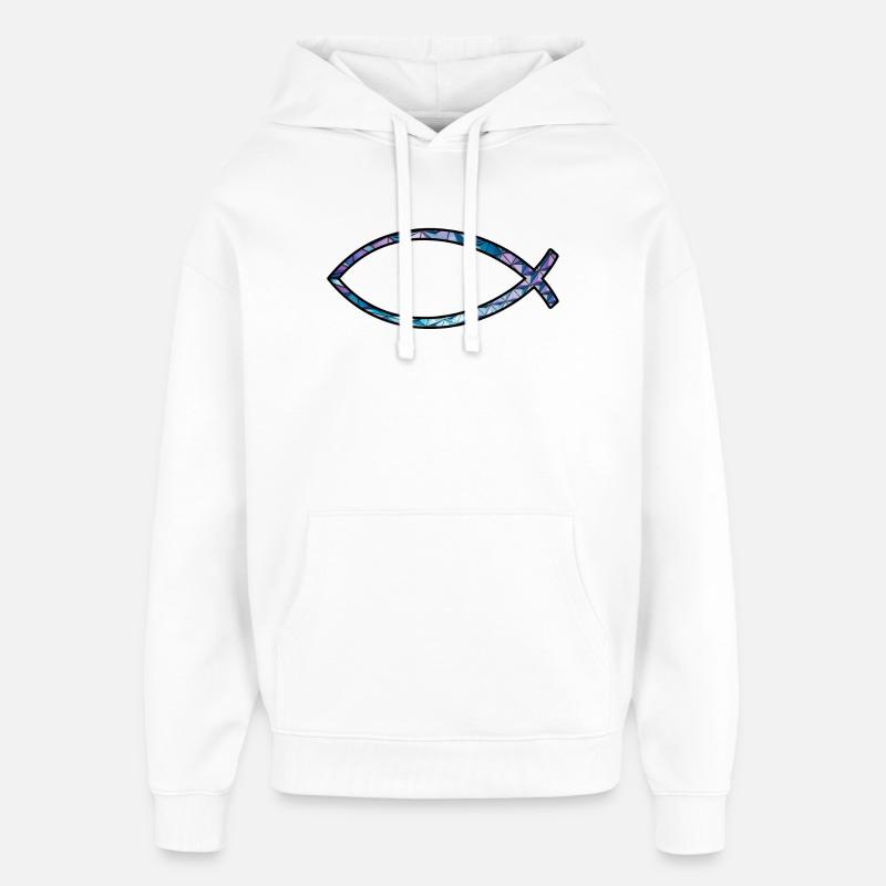 Poisson Ichtus (diamant, bleu) - Sweat à capuche unisexe Stanley/Stella Oversized - blanc