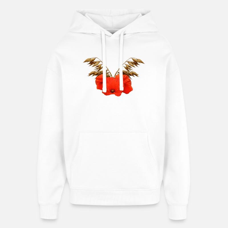 ländliche blumenmuster, Mohnmuster mit Hafer - Oversized Unisex Hoodie von Stanley/Stella - Weiß