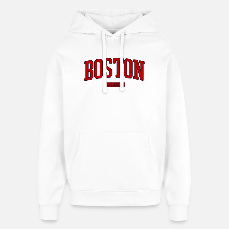 Logo rétro de Boston, Massachusetts - Sweat à capuche unisexe Stanley/Stella Oversized - blanc