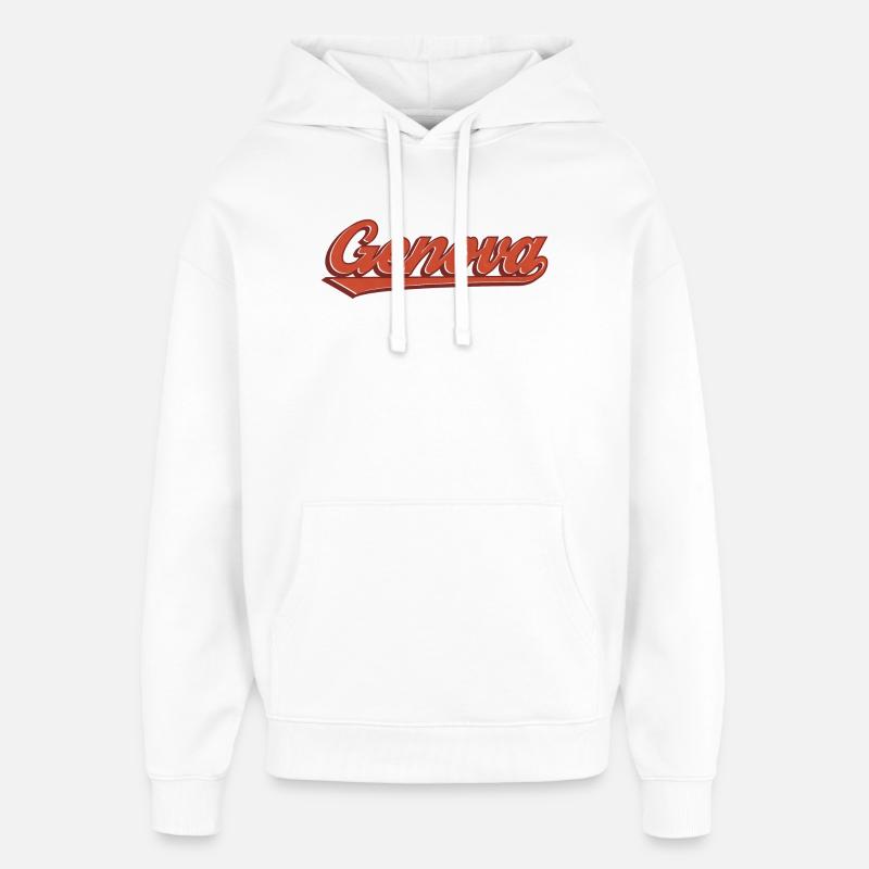 Logo rétro de lettrage Genova - Sweat à capuche unisexe Stanley/Stella Oversized - blanc