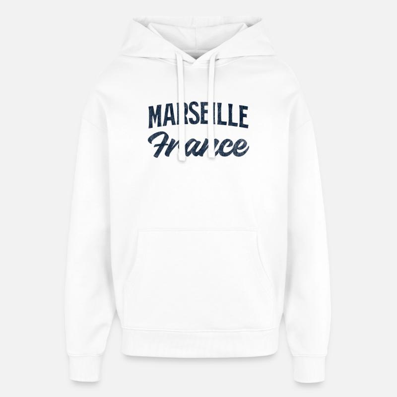 Marseille, France Rétro Script - Sweat à capuche unisexe Stanley/Stella Oversized - blanc
