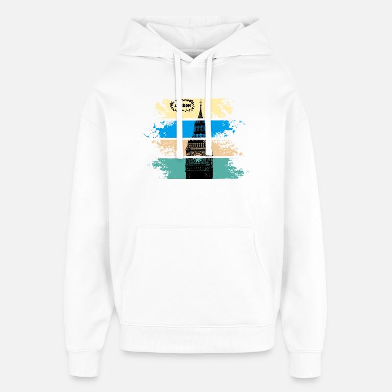 London Pop Art Big Ben Stripes - Sweat à capuche unisexe Stanley/Stella Oversized - blanc