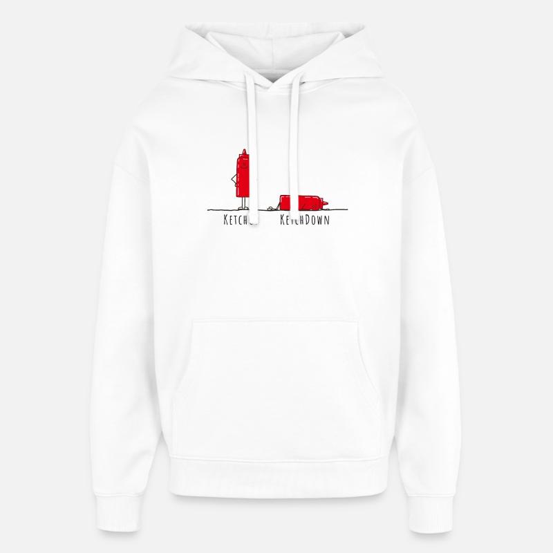 Ketchup - Ketchdown, jeu de mots - Sweat à capuche unisexe Stanley/Stella Oversized - blanc