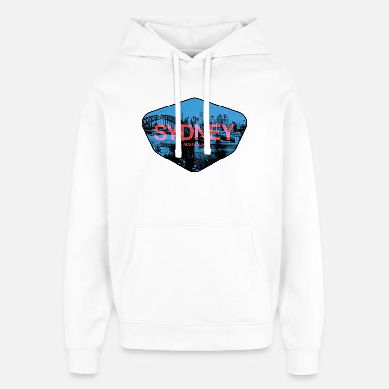 Sydney Skyline Neon - Sweat à capuche unisexe Stanley/Stella Oversized - blanc