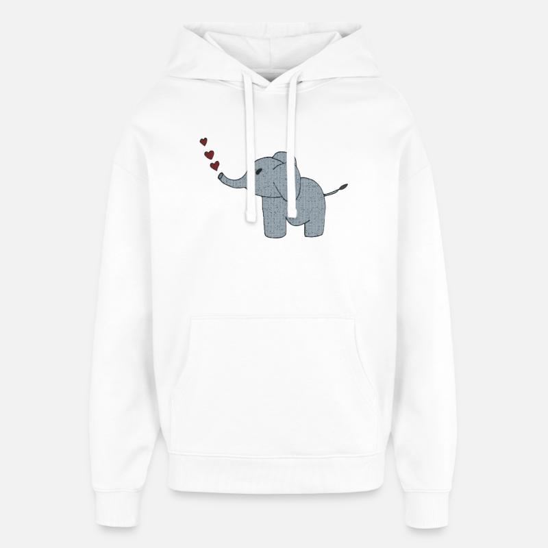 Tissu éléphant avec cœurs - Sweat à capuche unisexe Stanley/Stella Oversized - blanc