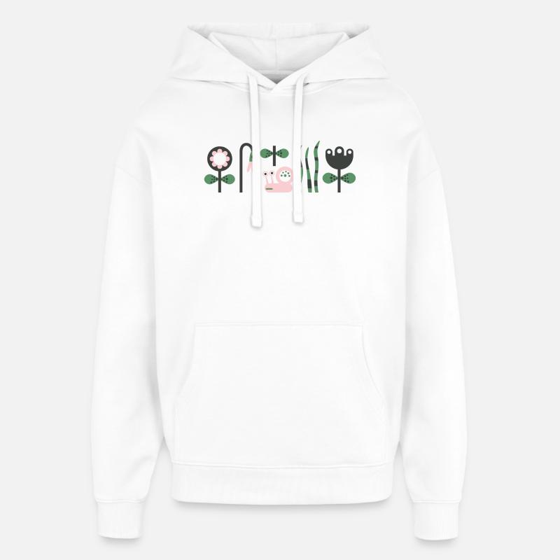 Escargot rose affamé avec des fleurs - Sweat à capuche unisexe Stanley/Stella Oversized - blanc